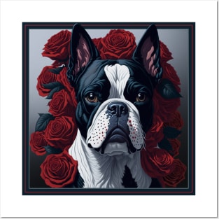 Boston Terrier red roses Posters and Art